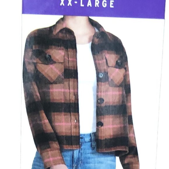 NWT BB Dakota by Steve Madden Boxy Shacket Sz XXL Brown Pink Great for Layering! - Picture 9 of 9